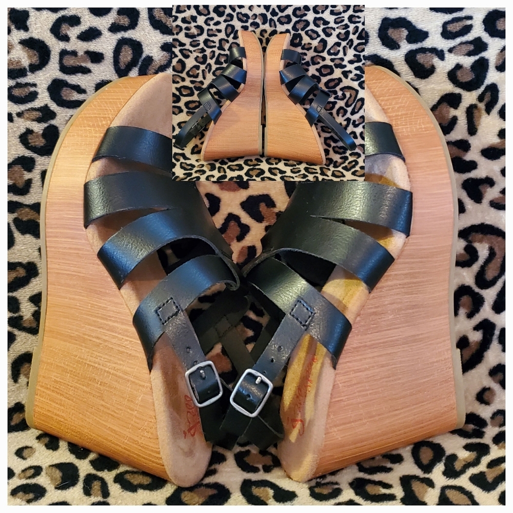 Jellypop Memory Foam Wedge Platforms 9M Black Strappy Sandal Black 4" Heel NWT - Picture 11 of 11